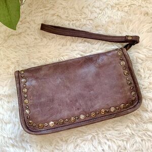 Western Studded Leather Zip Wallet Wristlet Handbag